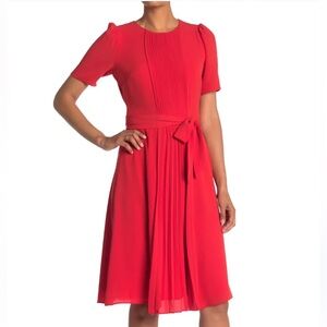 LONDON TIMES ❤️RED❤️ JEWEL NECK PLEATED CATALINA MIDI DRESS PLUS SIZE 14 🌟NWT🌟